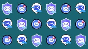 Seamless pattern of email security shield and secure communication icons in a tile background animation. Repeating wallpaper with digital protection, heart message, and cloud email symbols. - Powered by Shutterstock - Get 15% off with code: PIKWIZARD15