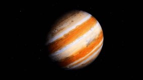 Realistic 4K video animation of Planet Jupiter rotating in deep space. Detailed looping view of the spinning gas giant with the Great Red Spot and turbulent cloud bands against a starry background. - Powered by Shutterstock - Get 15% off with code: PIKWIZARD15