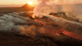 Volcanic eruption, red burning lava erupts from ground, drone fly over active volcano crater in Iceland - Powered by Shutterstock - Get 15% off with code: PIKWIZARD15
