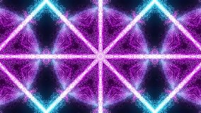 Neon purple and blue particle triangle kaleidoscope pattern with glowing abstract geometric symmetry and rhythmic digital motion. seamless looping 4k video background - Powered by Shutterstock - Get 15% off with code: PIKWIZARD15