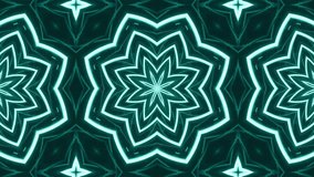 Neon teal glowing star mandala kaleidoscope pattern with abstract geometric symmetry and rhythmic luminous motion. seamless looping 4k video background - Powered by Shutterstock - Get 15% off with code: PIKWIZARD15
