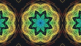 Colorful neon geometric wireframe pattern forming symmetrical digital mandala tunnel effect in futuristic abstract motion background. seamless looping 4k video background - Powered by Shutterstock - Get 15% off with code: PIKWIZARD15