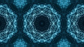 Blue glowing particle network mandala pattern forming symmetrical digital tunnel effect in futuristic abstract motion background. seamless looping 4k video background - Powered by Shutterstock - Get 15% off with code: PIKWIZARD15