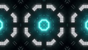Blue neon futuristic technology grid structure with glowing circuit panels forming symmetrical digital interface motion background. seamless looping 4k video background - Powered by Shutterstock - Get 15% off with code: PIKWIZARD15