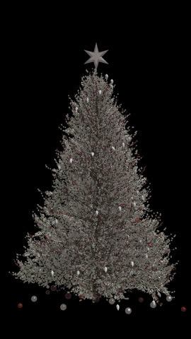 Decorated Christmas Tree with Star Topper and Ornaments Isolated on transparent Background