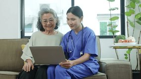 Female doctor who cares and protects the health elderly is providing education advice, and explanations on proper nutrition and rest to prevent forgetfulness via laptop computer online.
 - Powered by Shutterstock - Get 15% off with code: PIKWIZARD15