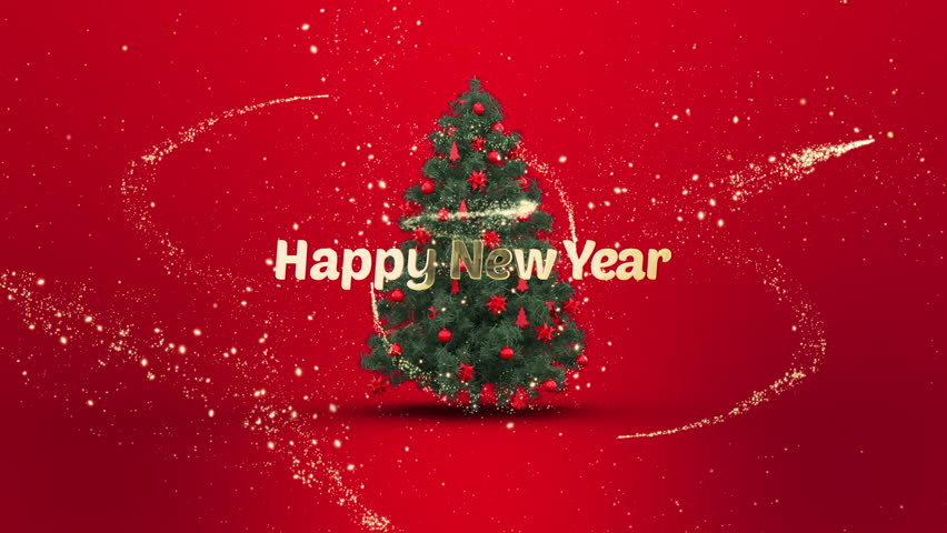 Popup New Year Tree greeting animation featuring sparkling particle effects and a gold ‘Happy New Year’ message - Powered by Shutterstock - Get 15% off with code: PIKWIZARD15