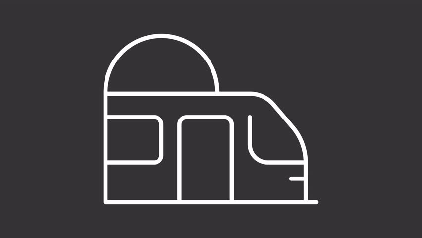 Train subway white line animation. City railway animated icon. Urban transit, travelling transport. Moving train. Rail travel. Isolated element on dark background. Alpha transparent video