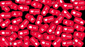 Falling Social Media Notification Icons Animation. Rain of Hearts, Comments, and Follower Statistics drops on Transparent Background. Red Instagram Alerts. Viral Content Overlay. - Powered by Shutterstock - Get 15% off with code: PIKWIZARD15