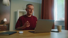 Man business worker remote hard work laptop home. Guy talk video call. Male employee virtual meeting. Busy ceo person use pc. Online education. Computer freelance conference. Distant job interview. - Powered by Shutterstock - Get 15% off with code: PIKWIZARD15