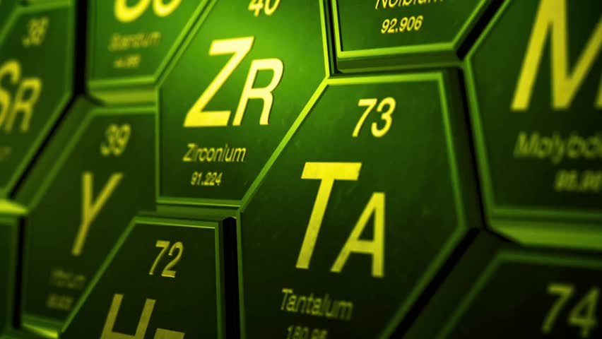 A close up look at periodic table elements including Zirconium, Tantalum, Molybdenum, and Niobium. Great for chemistry and science learning. #science #chemistry - Powered by Shutterstock - Get 15% off with code: PIKWIZARD15