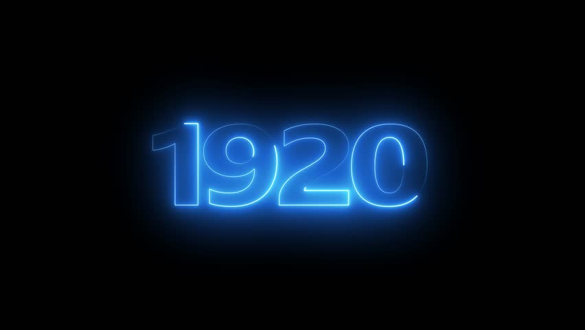 1920 neon line text. Abstract 1920 neon text animation, Glowing neon number text background 4k video animation . important year, important date 1920.