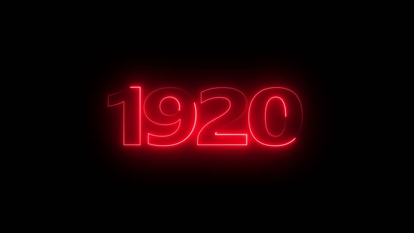1920 neon line text. Abstract 1920 neon text animation, Glowing neon number text background 4k video animation . important year, important date 1920.
