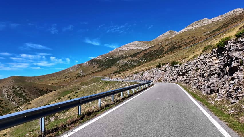 Driving through the Roncal Valley from Isaba to Puerto de Larrau, Valle de Roncal in Navarre, Navarra Spain, Europe