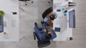 People, call center and above with computer, team or customer support at investment company. Men, women and talk with consultant group in office, voip headset or financial advisory service at agency - Powered by Shutterstock - Get 15% off with code: PIKWIZARD15