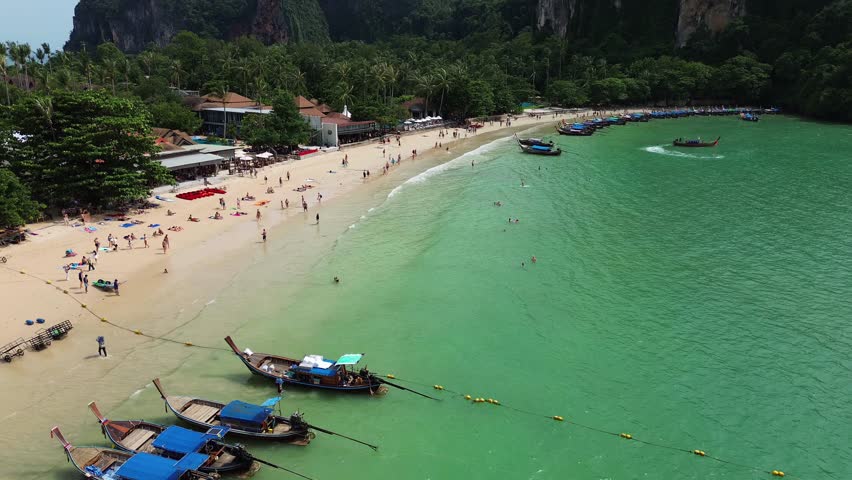 Thailand nature aerial drone Andaman Sea Railay Beach peninsula limestone cliff