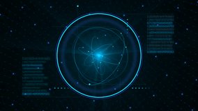 Blue HUD overlay shows chemistry atom elements in active motion - Powered by Shutterstock - Get 15% off with code: PIKWIZARD15