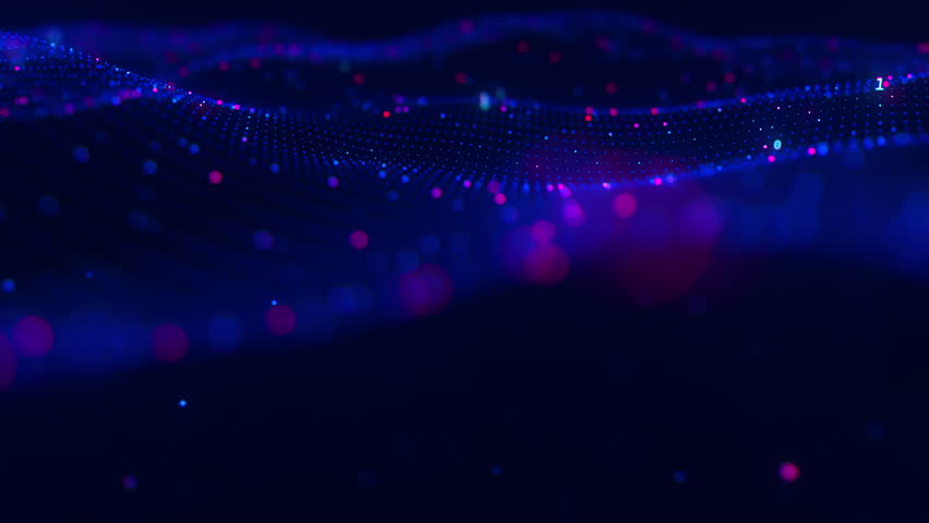 Futuristic technology wave motion with cloud data points. Digital cyberspace concept. Abstract digital wave with moving particles. Big data flow animation.