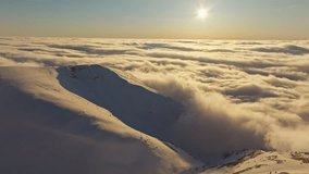 Morning glow on icy peaks, Pre dawn illumination highlighting snowtopped ridges and mist, Early morning luminous scene showing icy mountain heights shrouded in fog and shadow - Powered by Shutterstock - Get 15% off with code: PIKWIZARD15
