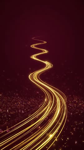 A mesmerizing animation of a winding golden light trail path, shimmering with sparkling particles against a rich dark red background. Ideal for luxury, technology, or celebratory themes.