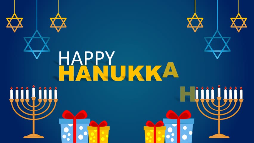Animated Happy Hanukkah Greeting with Menorah, Gifts, and Stars of David - Powered by Shutterstock - Get 15% off with code: PIKWIZARD15