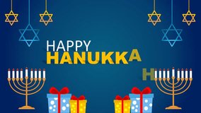 Animated Happy Hanukkah Greeting with Menorah, Gifts, and Stars of David - Powered by Shutterstock - Get 15% off with code: PIKWIZARD15