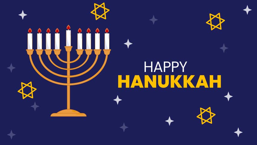 Joyful Animated Happy Hanukkah Greeting: Lit Menorah, Star of David, Jewish Holiday Celebration - Powered by Shutterstock - Get 15% off with code: PIKWIZARD15