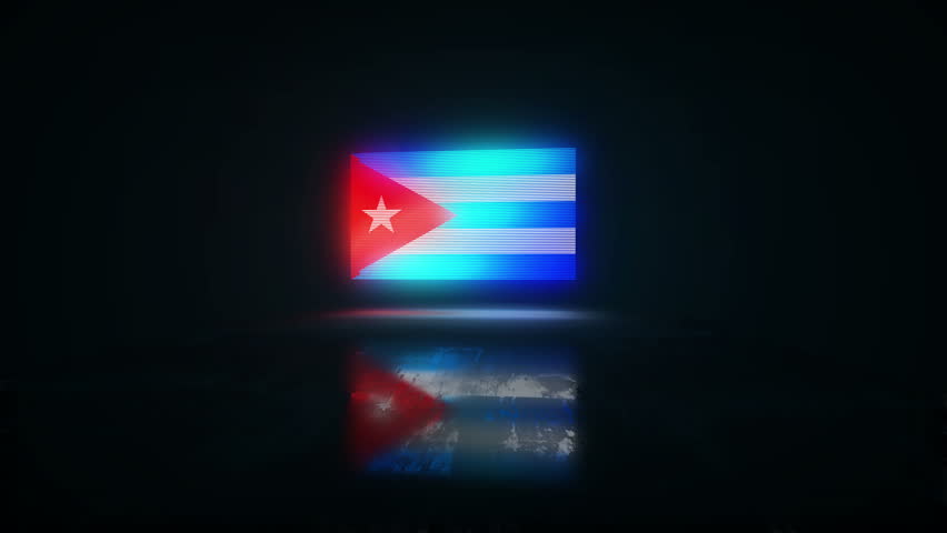 Cuba flag waving with noise and glitch effect. Cuban blowing banner concept animation.