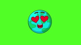 Cute earth cartoon emoji with a smiling face and heart-shaped eyes, representing love, positivity, environmental care, and global happiness in a playful emoticon style. - Powered by Shutterstock - Get 15% off with code: PIKWIZARD15