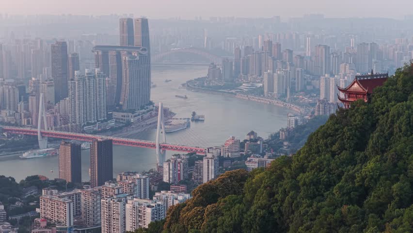Aerial view of Raffles City Chongqing, China.
