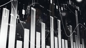 Analyst wearing headset tapping phone, causing financial charts animating across glass pane. Headphones, trader, overlay, candlestick, bar, realtime, data - Powered by Shutterstock - Get 15% off with code: PIKWIZARD15