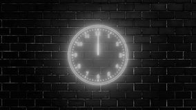 Glowing neon clock on black brick wall animation - Powered by Shutterstock - Get 15% off with code: PIKWIZARD15