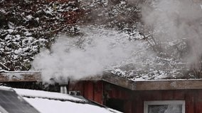 smoke rising from chimney in snowy forest cabin - Powered by Shutterstock - Get 15% off with code: PIKWIZARD15
