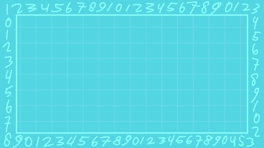 Smoothly horizontally moving turquoise blue grid pattern background, Hand-drawn number frame in stop motion style around the central area