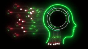 AI brain with human silhouette. Digital circuits represent learning and innovation.Glowing green neon abstract human head silhouette with digital Animation black background - Powered by Shutterstock - Get 15% off with code: PIKWIZARD15