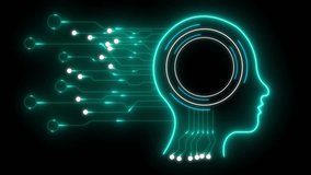AI brain with human silhouette. Digital circuits represent learning and innovation.Glowing green neon abstract human head silhouette with digital Animation black background - Powered by Shutterstock - Get 15% off with code: PIKWIZARD15