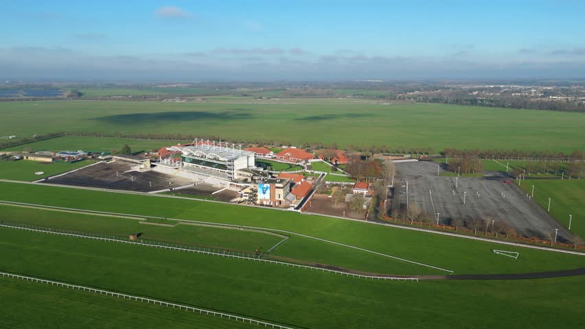 Aerial view of Newmarket Racecourse, United Kingdom.
