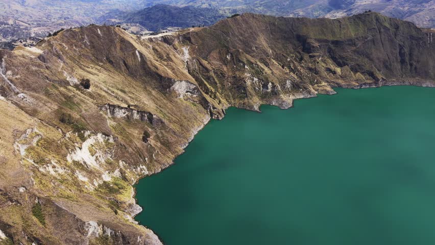 Aerial view of Quilotoa lake crater, ecuador.