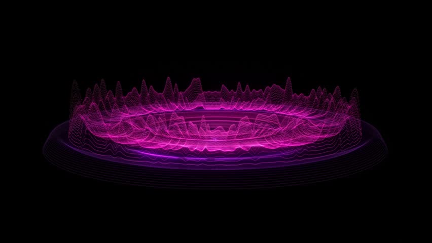 Circular Audio Visualizer Overlay – 3D Neural Sound Ring Loop Animation for Futuristic HUD and Audio Reactive Interfaces – Magenta Purple Spectrum