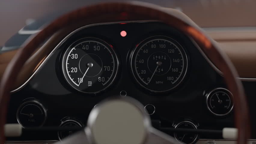 Classic car dashboard showcasing vintage gauges and luxurious materials inside a timeless vehicle