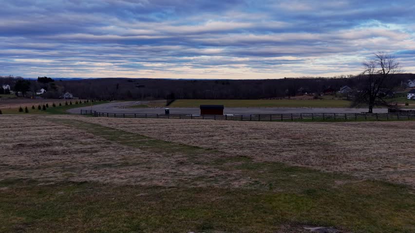 Aerial view just before sunset from Johnnycake Mountain in Burlington, Connecticut