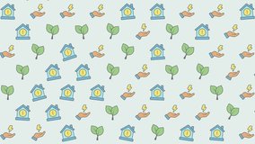 A delightful and whimsical pattern featuring small, colorful houses and green trees scattered across a soft, light blue background. The repeating motif creates a playful and inviting visual. - Powered by Shutterstock - Get 15% off with code: PIKWIZARD15