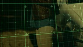 Woman tapping smartphone beside parked car at night, activating green grid scanning street. Urban, surveillance, overlay, noir, moody, bokeh, leather - Powered by Shutterstock - Get 15% off with code: PIKWIZARD15