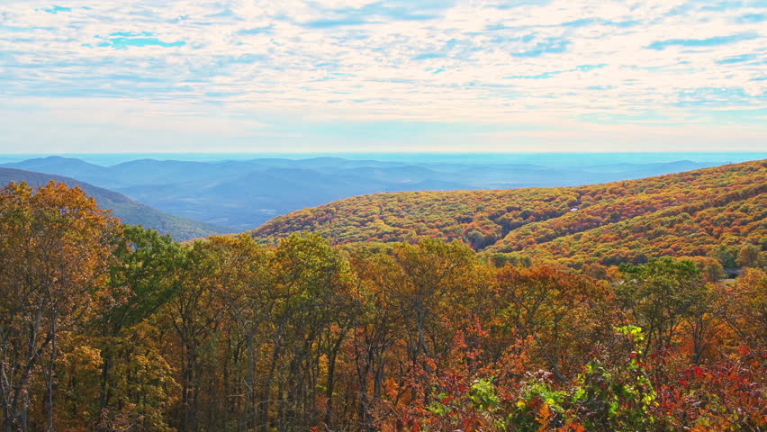 Wintergreen Resort Founders Vision overlook in colorful fall autumn, Blue Ridge mountains rolling hills landscape view