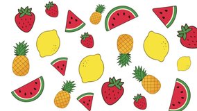 Seamless loop animation of summer fruits pattern. Pineapple, watermelon, lemon, and strawberry on white background - Powered by Shutterstock - Get 15% off with code: PIKWIZARD15