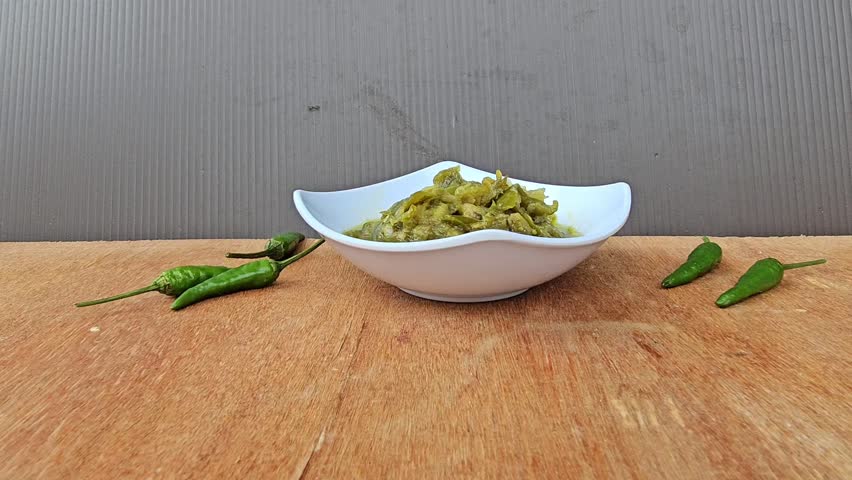 Sambal hijau,Sambal Ijo,Sambal lado mudo,Green chili sambal,Green chili paste,Green chili sauce.Traditional Indonesian sambal from West Sumatra