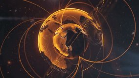 Spinning globe of Earth as an orange glow hologram with power arc lines, showcasing 3D computer-generated motion, futuristic technology, and digital visualization. - Powered by Shutterstock - Get 15% off with code: PIKWIZARD15