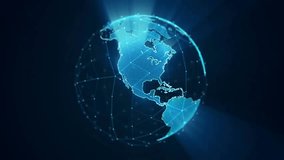 A 3D spinning globe of Earth glows blue as a hologram in a seamless loop, highlighting global connectivity, technology, and futuristic digital visuals. - Powered by Shutterstock - Get 15% off with code: PIKWIZARD15