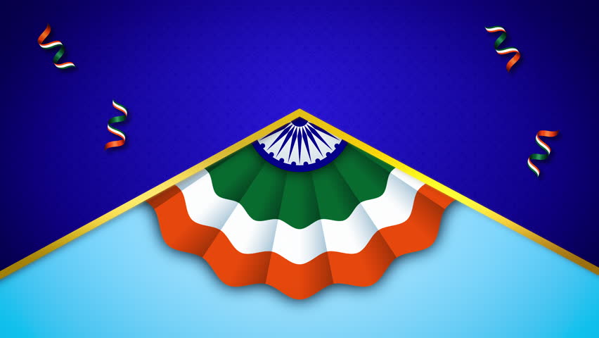 Indian Tricolor Decorative Banner With Ashoka Chakra and Blue Background