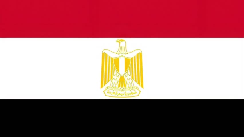 3D animation of the Egypt flag with the golden Eagle of Saladin. Seamless loop of red, white, and black tricolor, representing ancient history and modern North Africa